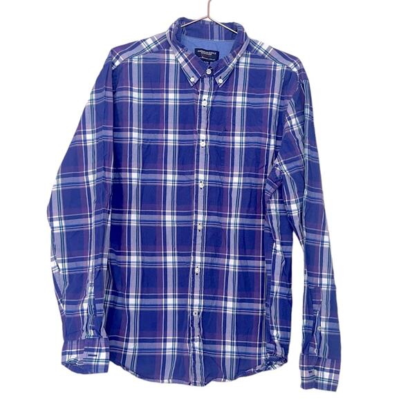 AMERICAN EAGLE Mens purple Checkered Plaid athletic Fit Button Up size XL - Picture 1 of 6